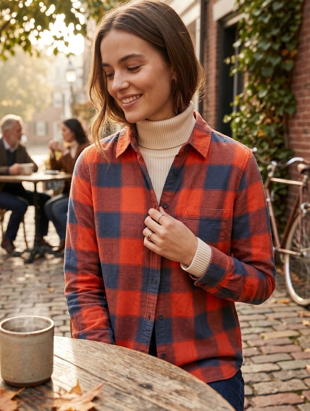 J. Crew Orange and Navy Plaid Shirt